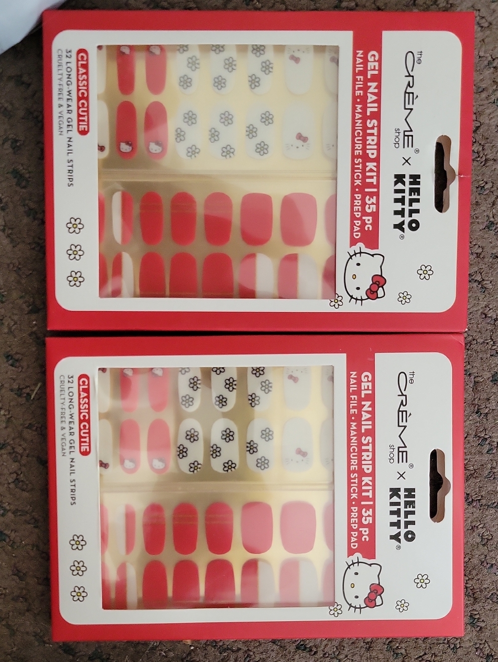 Lot Of 2 The Crème Shop x Hello Kitty Red & White Gel Nail Strip Kit  - 35pc-NEW